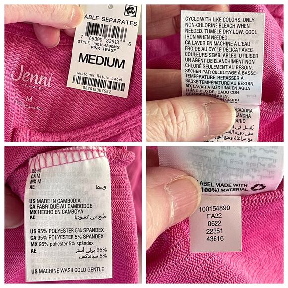 Jenni NEW Womens Long Sleeve Night Shirt PJ Top Size M Pink Tease Notched V-Neck - Picture 5 of 6